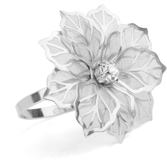 Picowe Set of 12 Alloy Napkin Rings with Hollow Out Flower Napkin Ring Holders - Picture 8 of 8